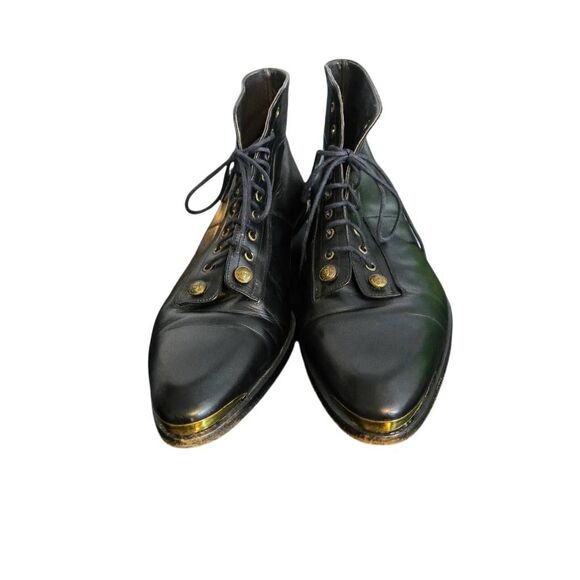 Gianni Versace Mens Lace-Up Military Ankle Boots Size 8 Black Leather Medusa But - Picture 2 of 8
